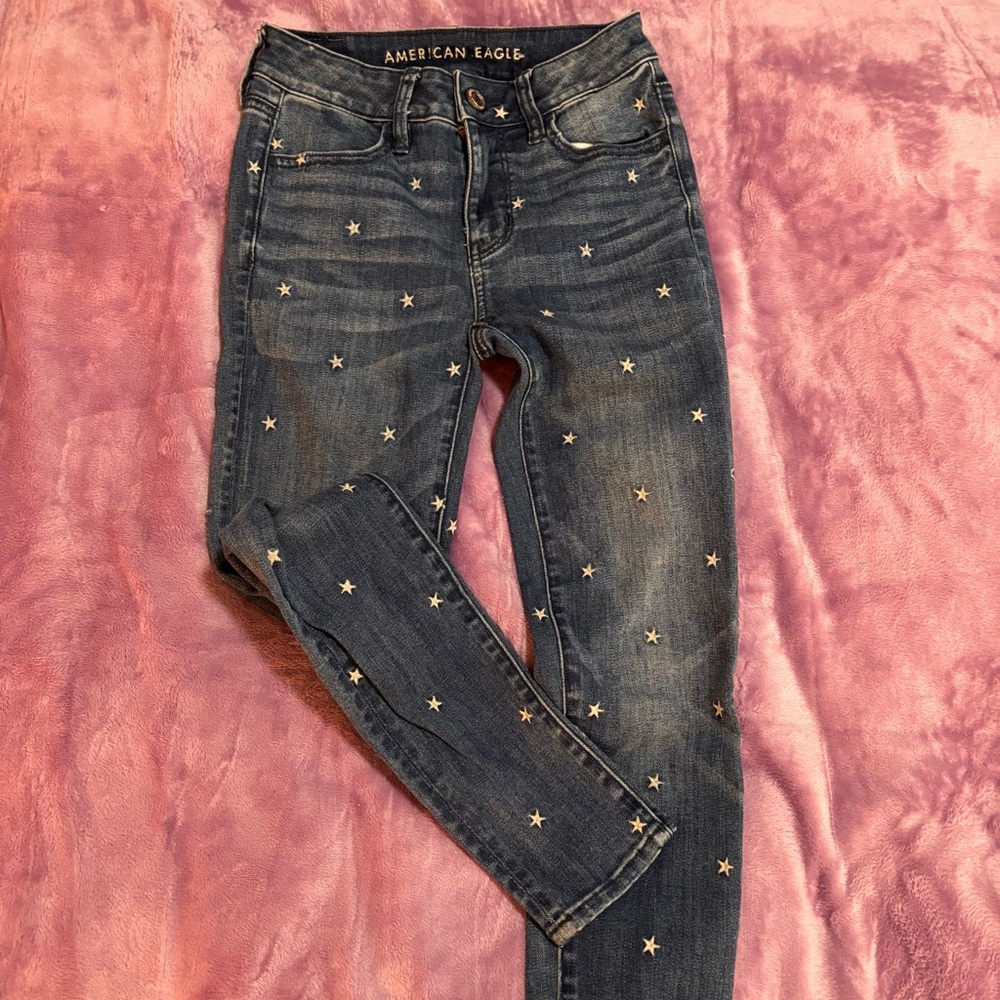 American Eagle Embroidered Star Pattern Hi-Rise Jegging Size 0